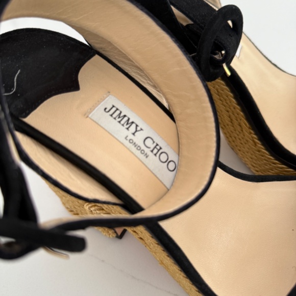 Jimmy Choo Brandon 100 Black Wedge Platform Sandals Wrap Around Ankle Strap - Picture 6 of 11